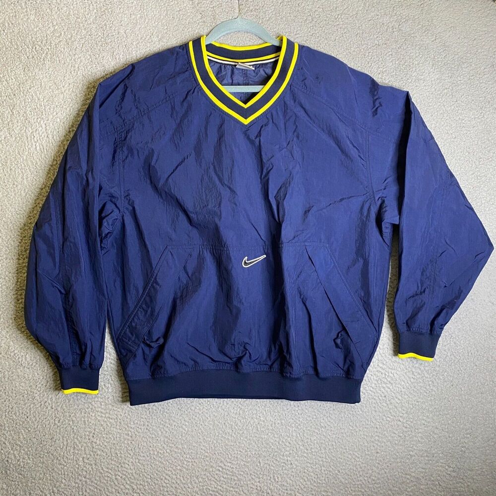 Vintage 90s Nike Windbreaker Jacket Mens Large Blue Center Swoosh Check Pullover